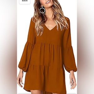 V-Neck Blouson Sleeve Tiered Empire Waist Babydoll Dress Size Large